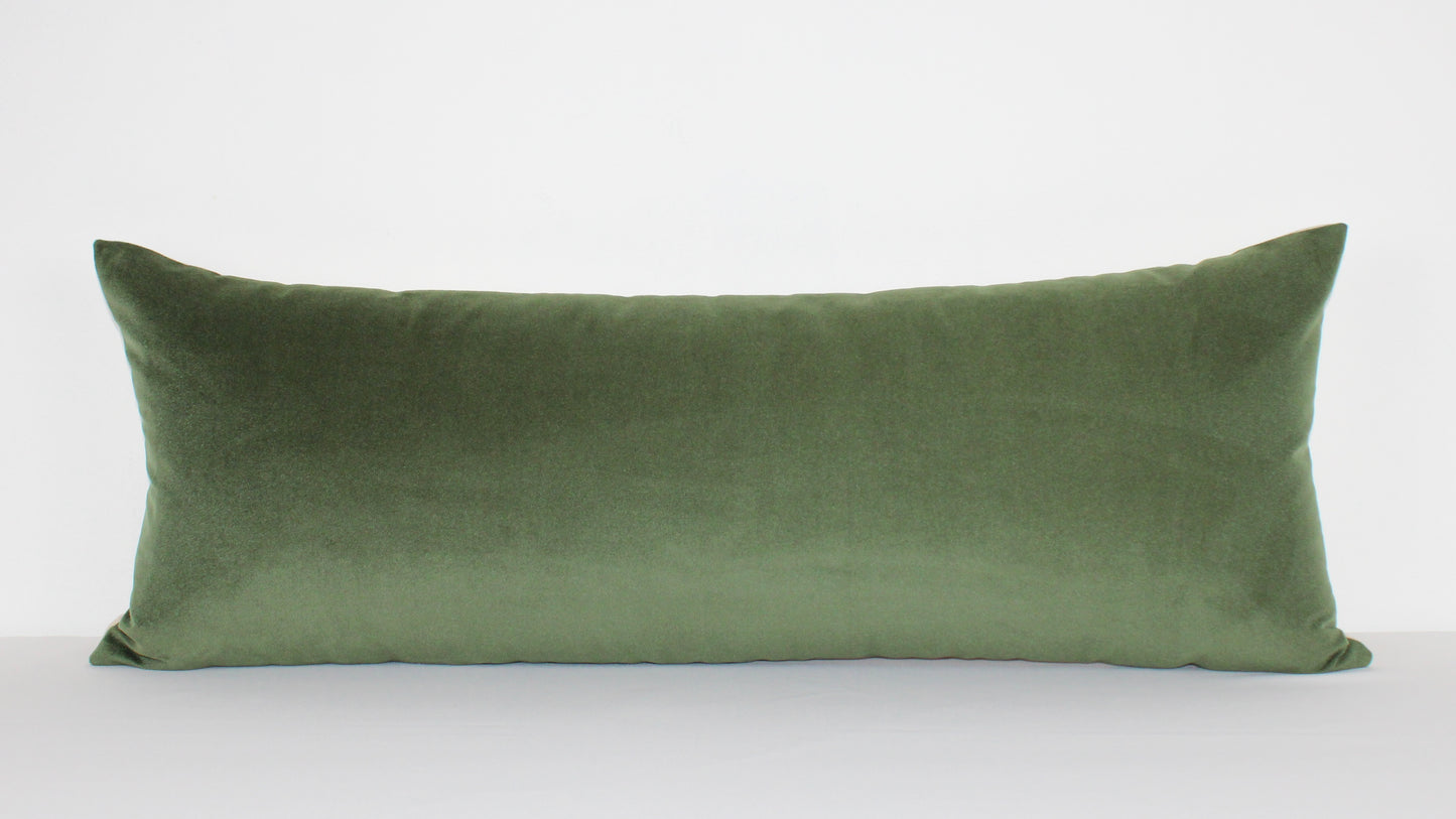 Green Velvet Extra Large Lumbar| Handwoven Pillows